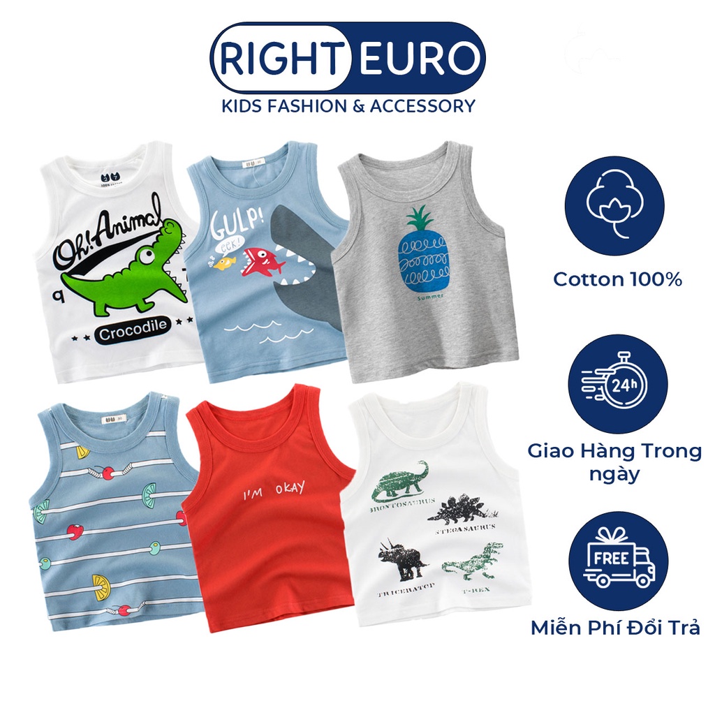 Áo Bé Trai RIGHT EURO Áo Ba Lỗ Cho Bé In Hình Ngộ Nghĩnh Chất Liệu Cotton 004