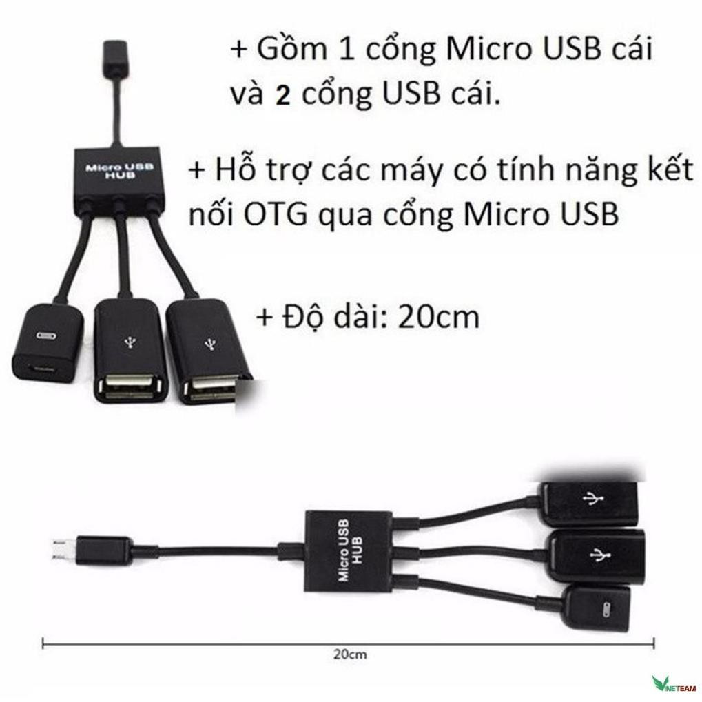 Cáp OTG Micro USB 3in1 kết nối điện thoại,máy tỉnh bảng,Tay cầm chơi game chân android -dc3746