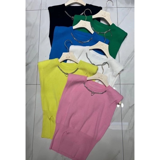 Áo len dệt kim không tay độn vai kèm xích B hot hit