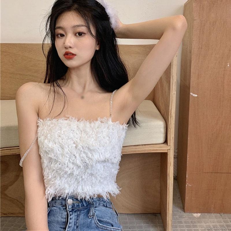 Áo Hai Dây Hoạ Tiết Lông Vũ Thiết Kế Ôm Sát Tôn Dáng