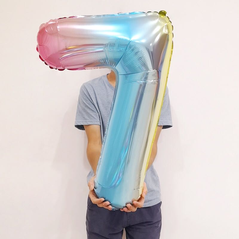 Bong bóng nhôm 32 inch hình số màu cầu vồng dùng trang trí tiệc sinh nhật