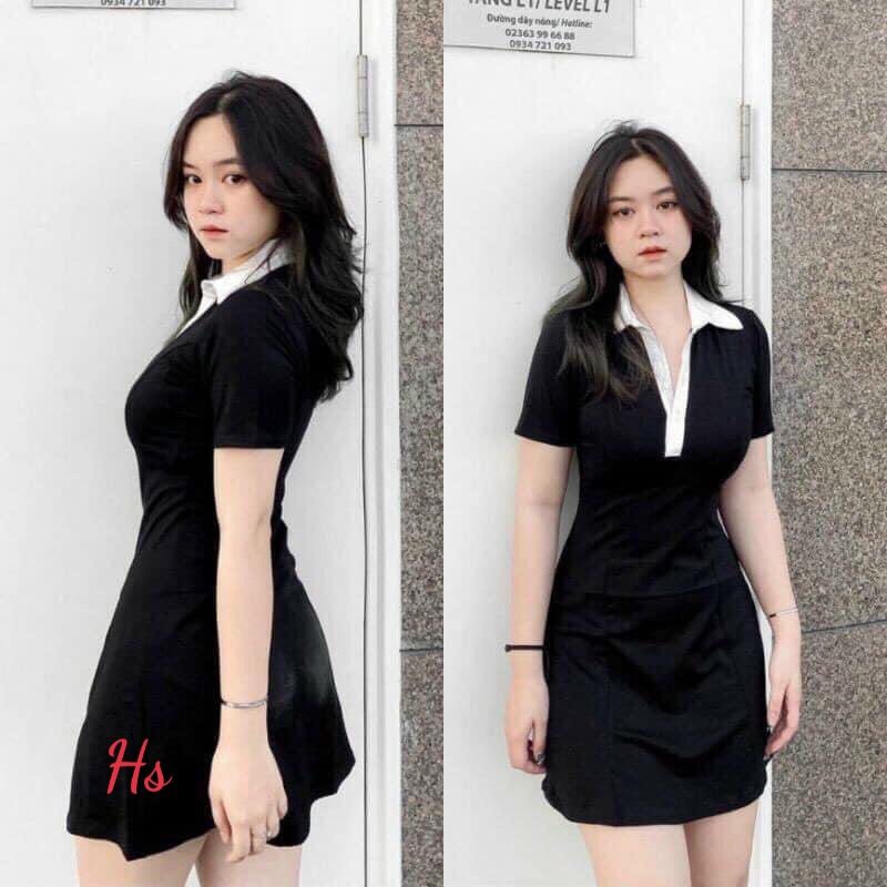 Váy Nữ ❤️️𝐹𝑅𝐸𝐸 𝑆𝐻𝐼𝑃❤️️ Váy Đen Body Cổ Vest Trắng Siêu Đẹp