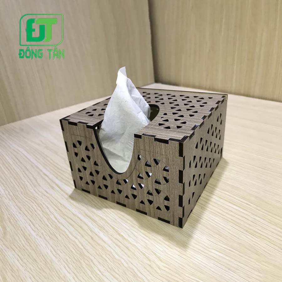 Hộp Đựng Khăn Giấy Ăn ĐÔNG TÂN Bằng Gỗ Hình Vuông Tặng Kèm Ống Tăm Gỗ