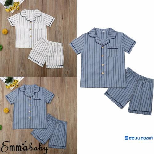 Bộ đồ ngủ pajamas ngắn tay họa tiết sọc ngang cho bé