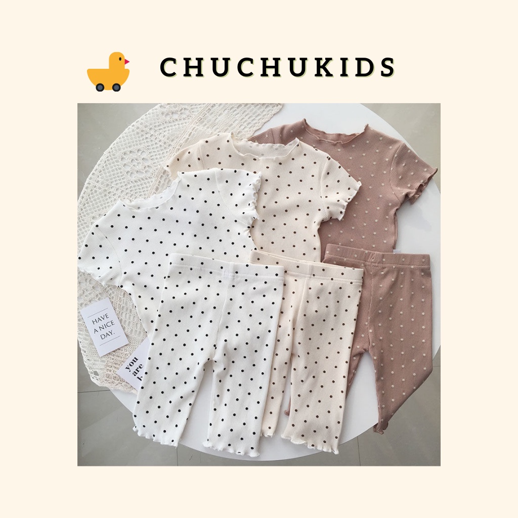 Bộ đồ mặc nhà mùa hè chấm bi phong cách Hàn Quốc cho bé gái 2-5 tuổi