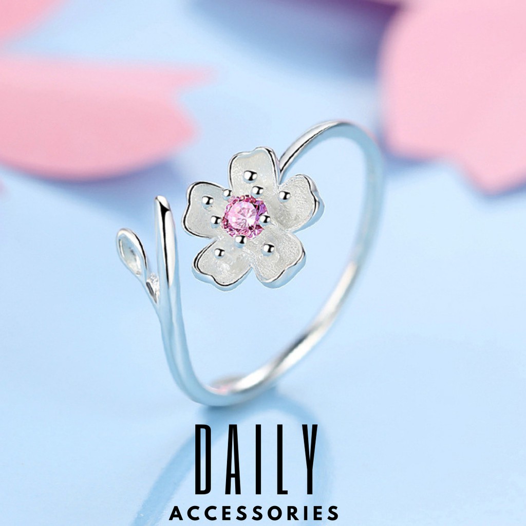 Nhẫn bạc đính đá hoa anh đào Daily Accessories