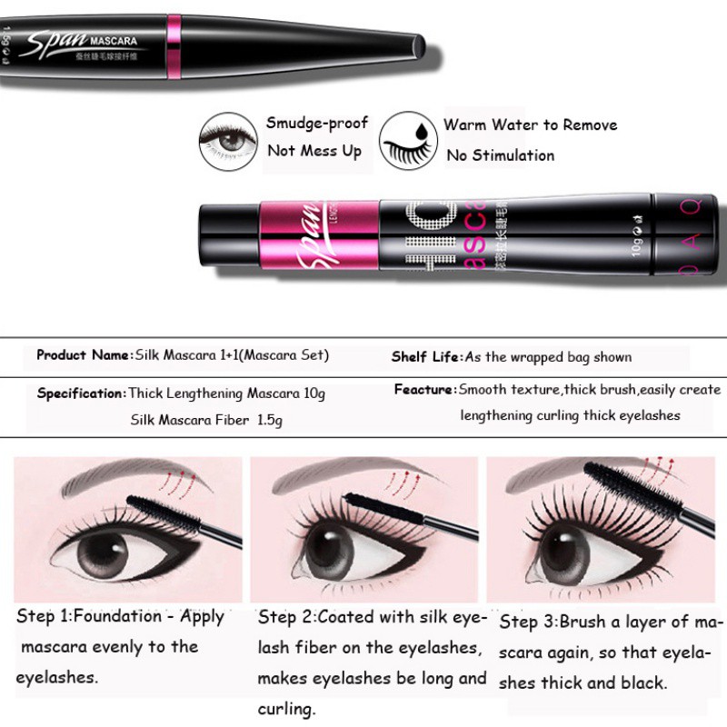 [Hàng mới về] Mascara + sợi tơ nối dài mi BIOAQUA màu đen làm dày dài và cong mi hiệu quả