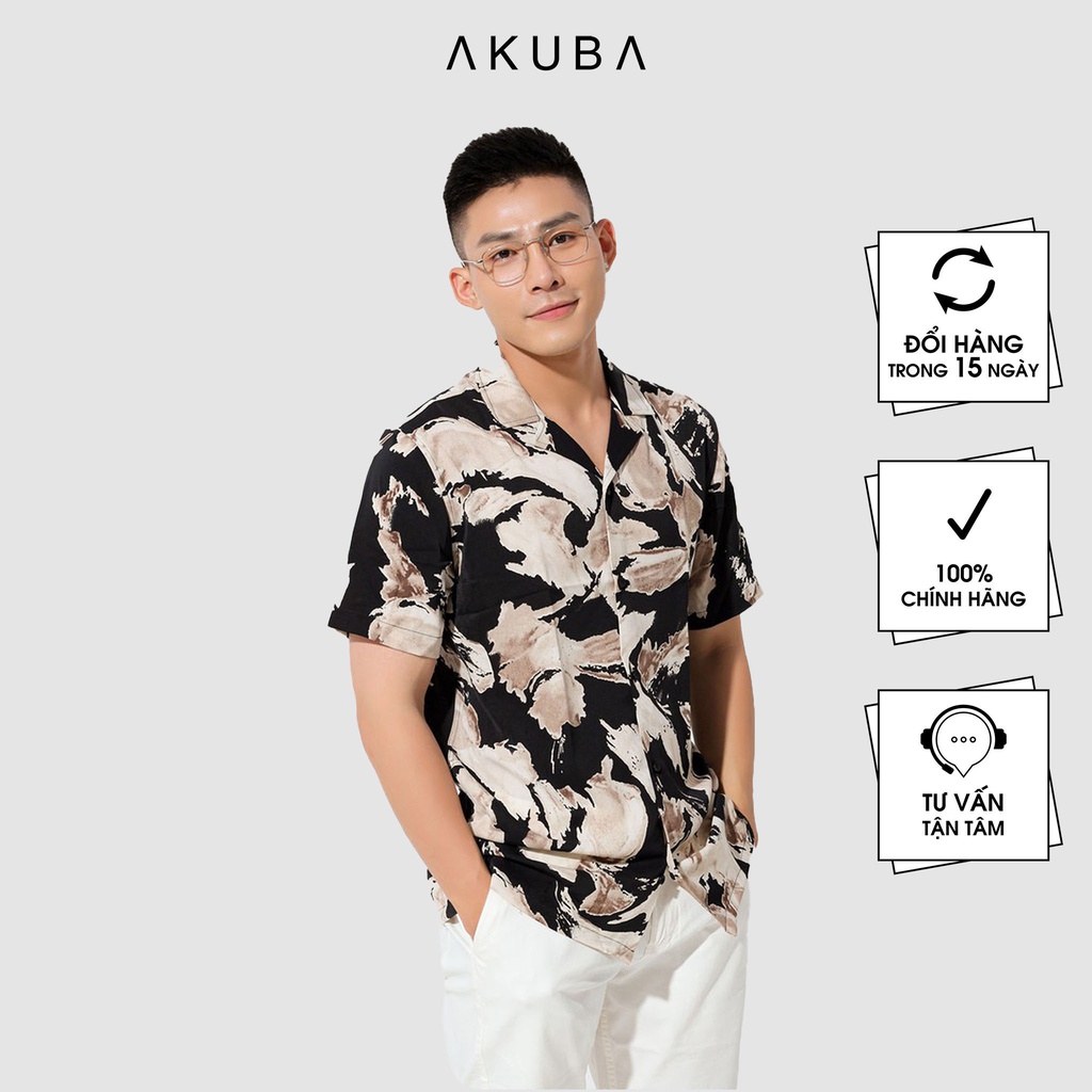 Áo sơ mi nam tay ngắn họa tiết hoa AKUBA form regular, chất liệu mango vải nhẹ, mát, thấm hút tốt 01AB2104
