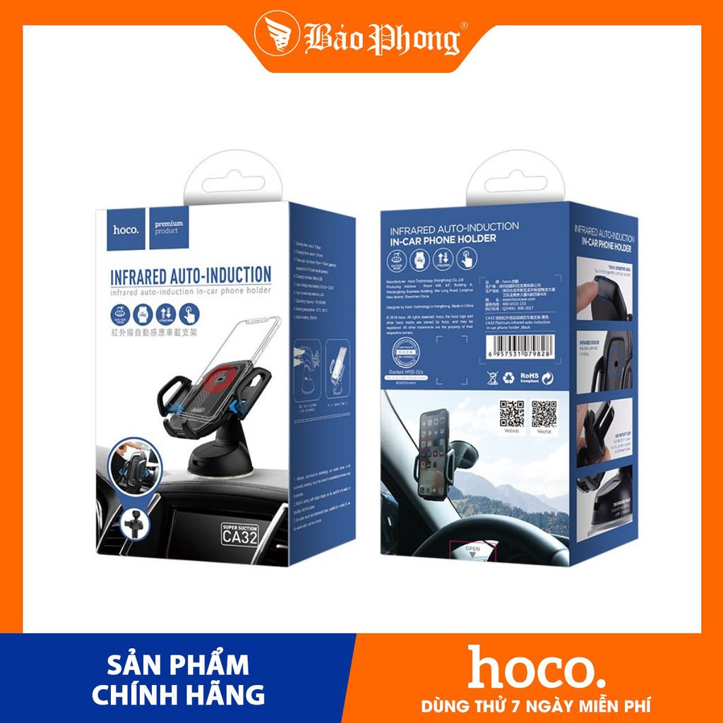 Giá đỡ điện thoại HOCO CA32 trên xe hơi ô tô cảm ứng Dành cho điện thoại iPhone iP Huawei Samsung Oppo Realme