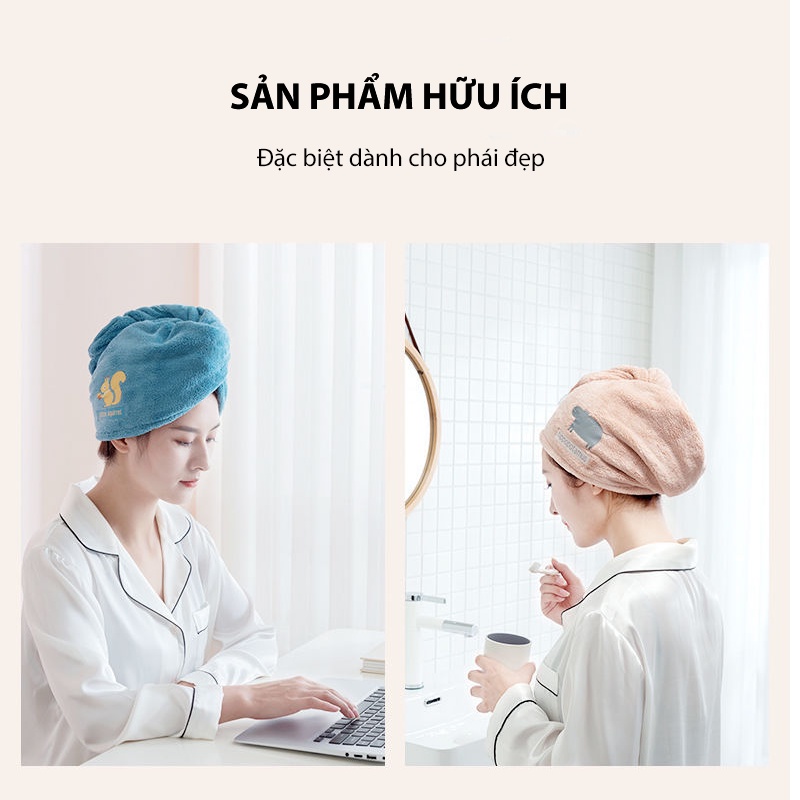 Khăn quấn tóc nhanh khô chất liệu vải cotton 2 lớp mềm mại thấm hút tốt, Khăn cuốn tóc ủ tóc lau khô siêu tốc có nút cài