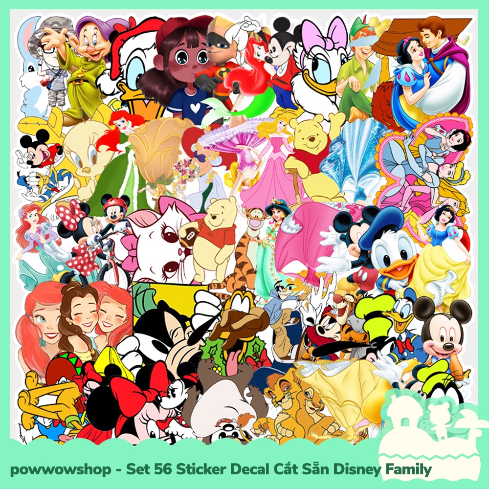 [Sẵn VN - Hỏa Tốc] Set 56 Sticker Mini Decal Dán Trang Trí Vật Dụng Mẫu Nhân Vật Hoạt Hình Disney Characters Family