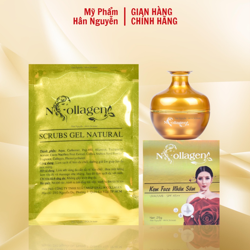 Kem dưỡng trắng da giảm thâm nám nhân sâm Ncollagen Hân Nguyễn 25g - Tặng kèm sét tẩy té bào làm sạch da chết.