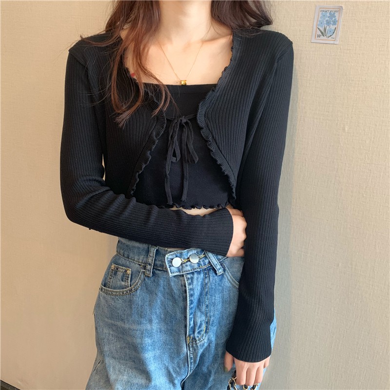 Áo kiểu Lửng nữ Croptop Dài tay Ngọt ngào Ulzzang Hàn Quốc Áo nữ kiểu Cộc Croptop Tay dài Ngọt ngào Thời trang