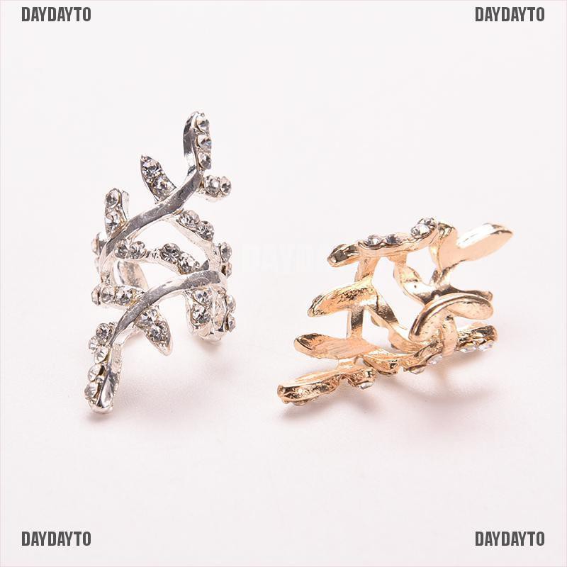 Khuyên Kẹp Vành Tai Hình Chiếc Lá Đính Pha Lê Phong Cách Punk Rock Cổ Điển Dành Cho Nữ