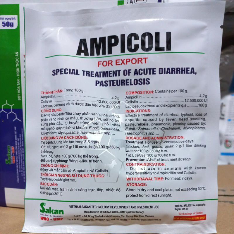 Ampicoli bột hòa tan/ trộn thức ăn 50g