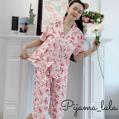 Bộ đồ mặc nhà nữ, pyjama lụa Tô Châu tay cộc quần dài có size