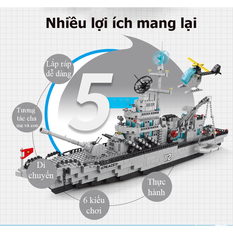Đồ chơi xếp hình hạm đội tàu chiến KAVY với 1560 chi tiết dài 75cm nhiều kiểu chơi khác nhau