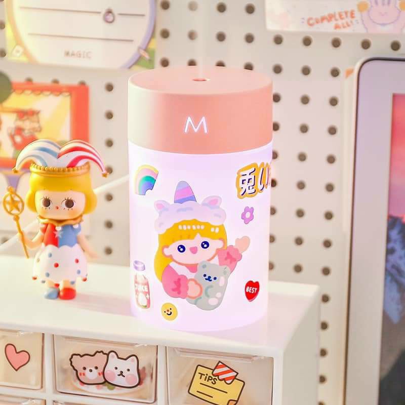 Máy phun sương tạo ẩm kiêm đèn ngủ led siêu kute kèm miếng dán sticker