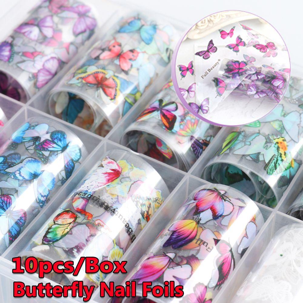 10 Cuộn Giấy Foil Dán Móng Nghệ Thuật Họa Tiết Bướm Mới
