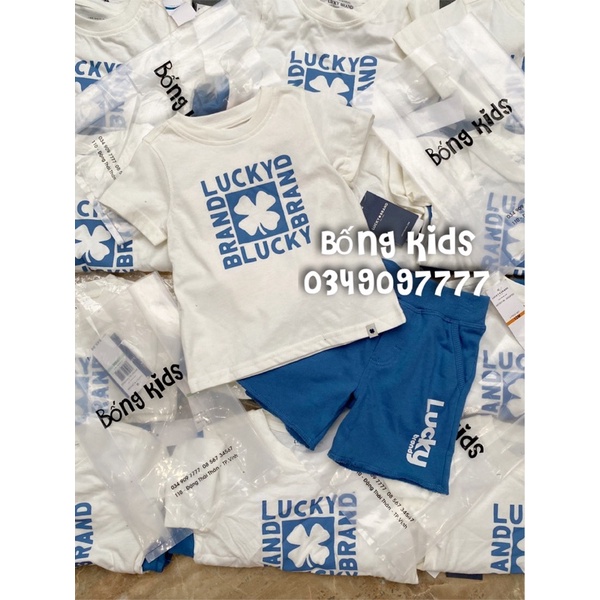 Bộ Hè Bé Trai Cỏ May Mắn Trắng Xanh Dương
