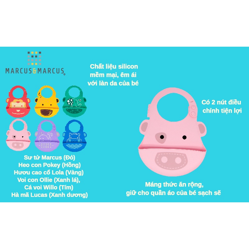 Yếm silicon ăn dặm cao cấp chính hãng Marcus & Marcus an toàn cho bé từ 6 tháng – Pokey - Liin Shop