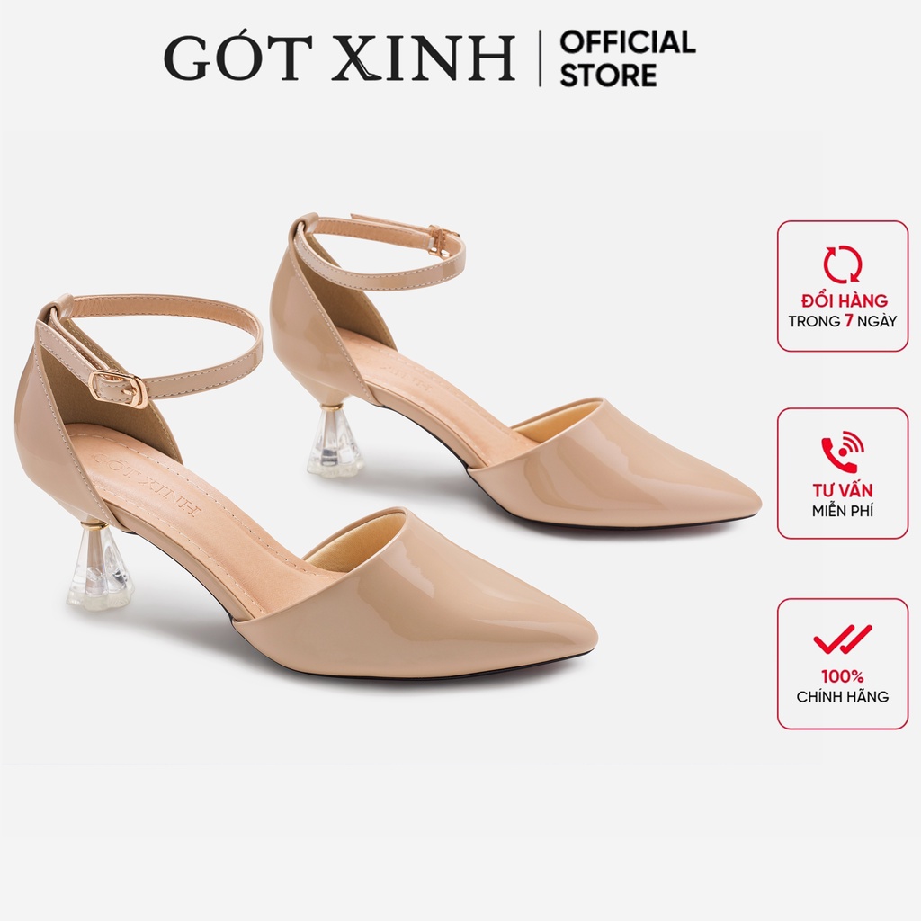 Giày cao gót GÓT XINH G9 da bóng đế kiểu có quai hậu cao 5cm