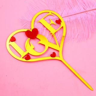 Topper mica viền tim vàng LOVE YOU tim đỏ - Phụ kiện trang trí bánh sinh nhật