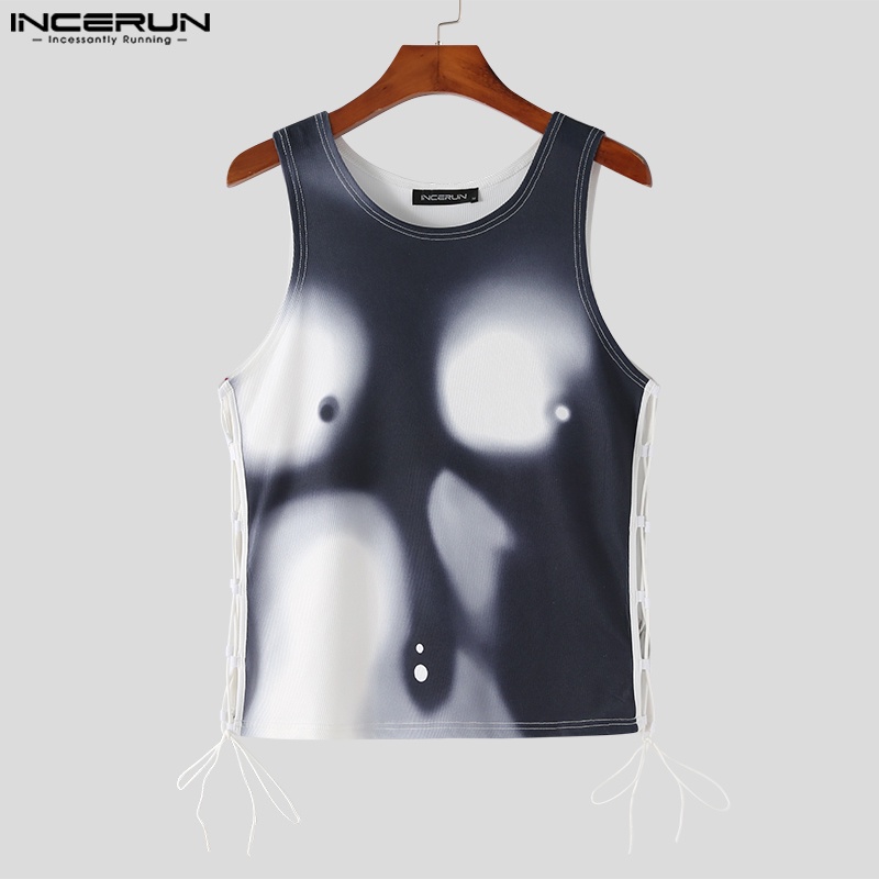 Áo tank top INCERUN cột dây bên hông in họa tiết cơ bắp thời trang quyến rũ cho nam