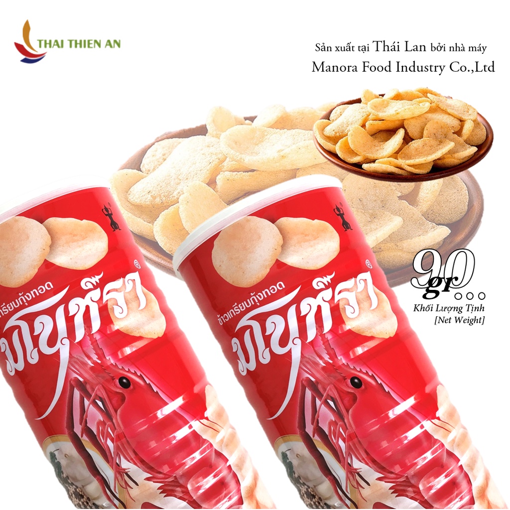 Bánh phồng tôm vị tôm MANORA Thái Lan 90gr - lon - snack phồng tôm - fried shrimp chips