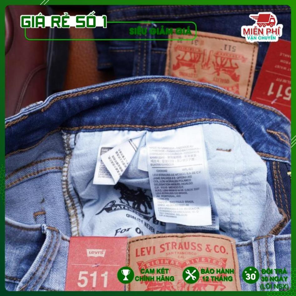 [Chính hãng] - Quần Bò Jeans Nam Levis 511 ống suông, co dãn, loại túi chéo Cambodia (mã 27-28-29)