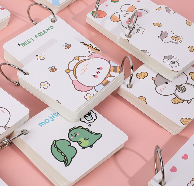 Flashcard thẻ học từ vựng tiếng anh, flashcard ghi chú học ngoại ngữ kèm khoen dễ thương cute TooYoo TY0100