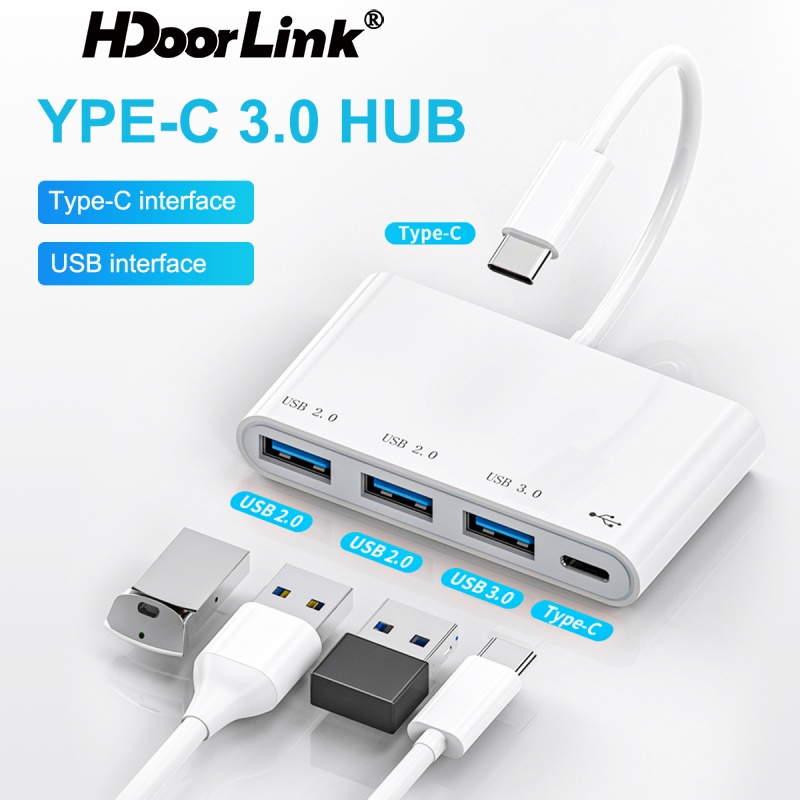 Hub chuyển đổi HDOORLINK chia 4 cổng USB 2.0 3.0 Type C sang USB OTG tốc độ cao cho điện thoại/ máy tính bảng/ laptop