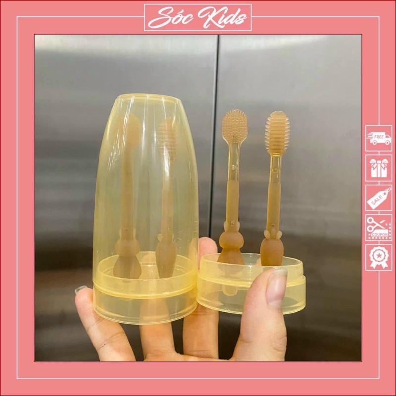 Set Rơ Lưỡi Và Bàn Chải Đánh Răng Silicone Cho Bé Từ 0 - 18 Tháng Rèn Luyện Kĩ Năng Vệ Sinh Răng Miệng | SÓC KIDS