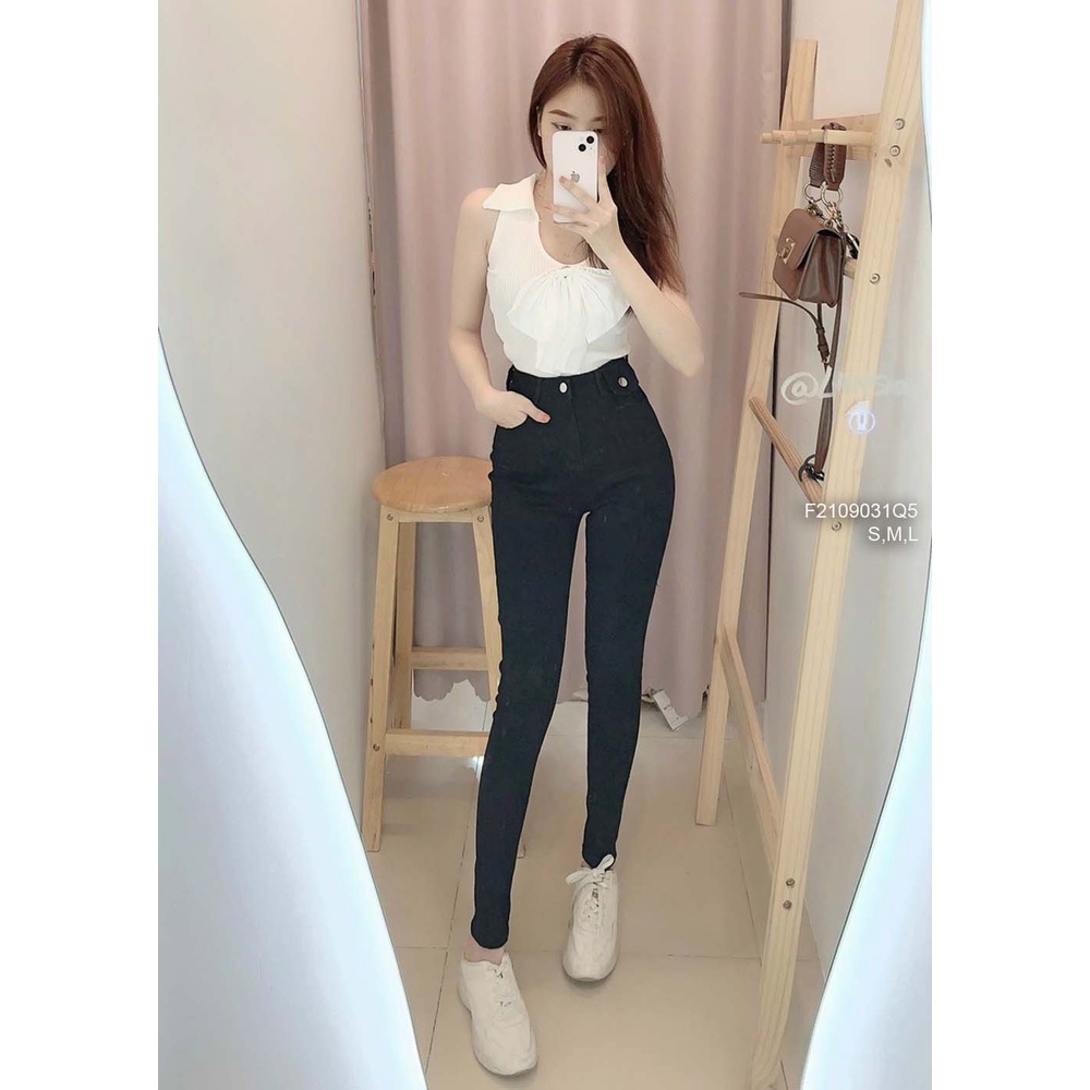 Quần jean đen trơn dài ôm lưng cao tôn dáng!