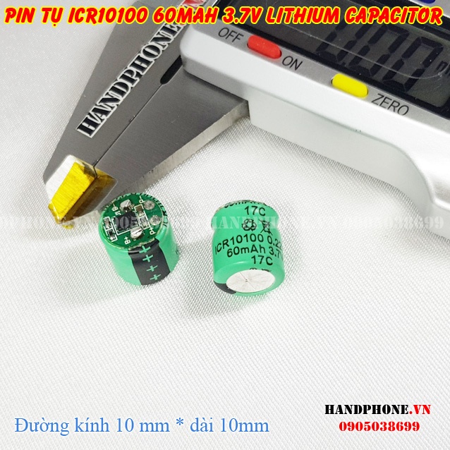 Pin Tụ ICR10100 60mAh 3.7v cho Tai Nghe Bluetooth, Máy Trợ Thính , Micro Trợ Giảng (Pin Trụ - Lithium Capacitor)