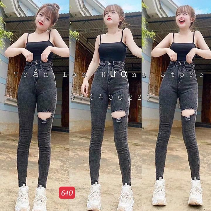 Quần jean nữ cạp lưng cao chất jean demin cao cấp co giãn tốt, mặc lên dáng chuẩn đẹp - TCS640