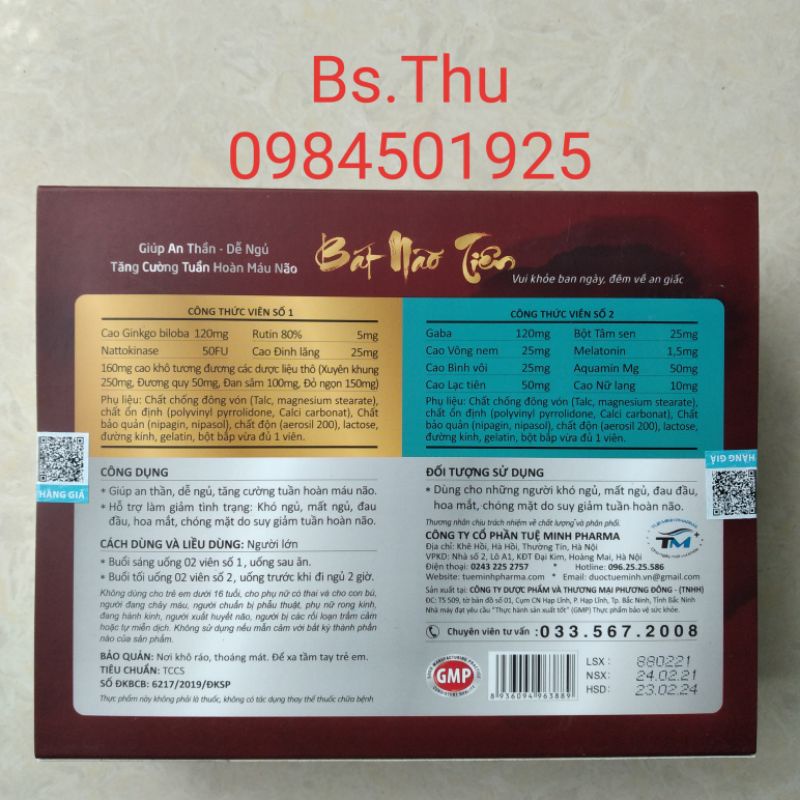 Hộp 60 viên Bát Não Tiên hỗ trợ ngủ ngon, tăng cường tuần hoàn máu não