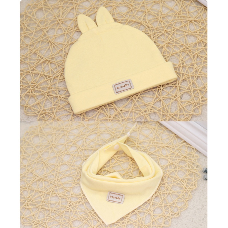 Mũ Trùm Đầu Bằng Cotton Mềm Màu Trơn Hình Tai Gấu Đáng Yêu Cho Bé 0-6 Tháng Tuổi