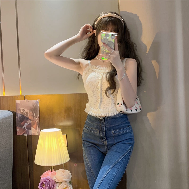 COZOK Áo Hai Dây Viền Ren Quyến Rũ Dễ Phối Đồ