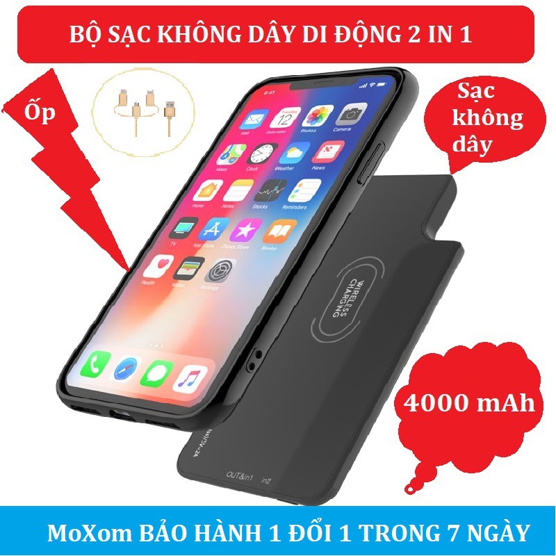 SẠC KHÔNG DÂY NAM CHÂM MOXOM MB-010-4000 mAh VÀ ỐP NAM CHÂM MOXOM CAO CẤP