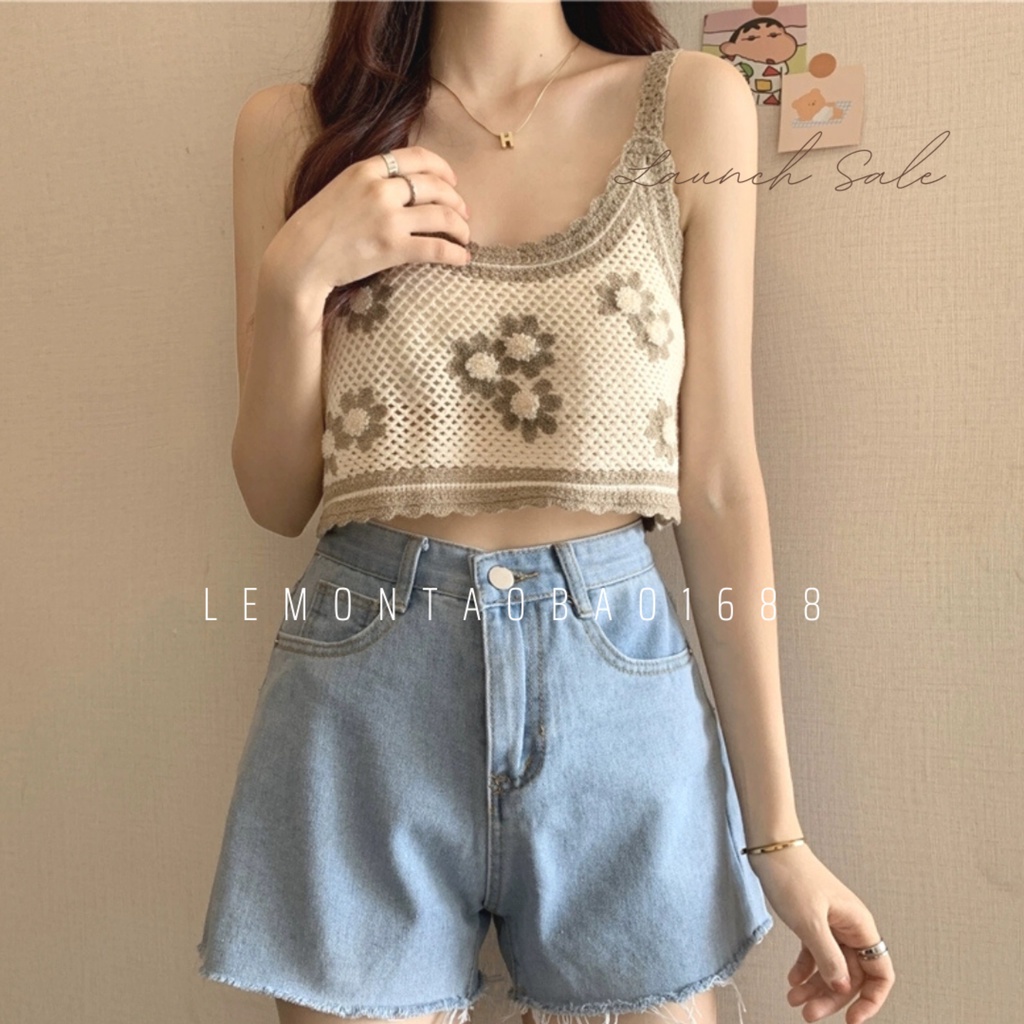 Áo 2s len móc hình bông hoa phong cách Hàn Quốc