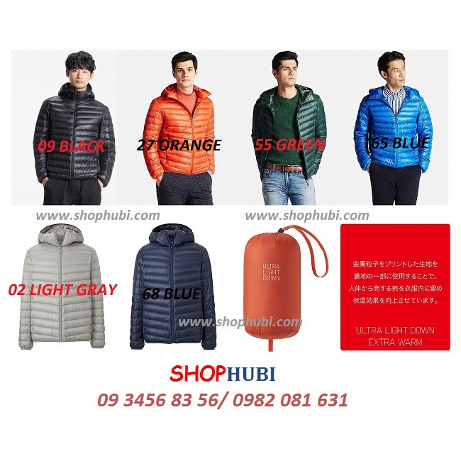 Áo lông vũ có mũ Nam vải chịu mưa UNIQLO Nhật.