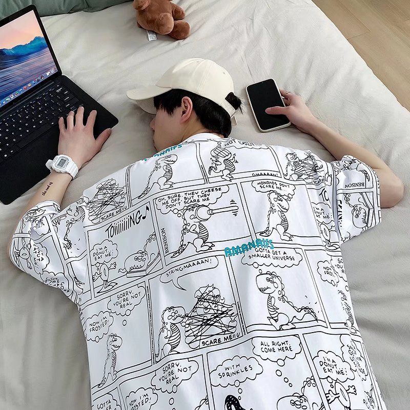 Áo Thun Nam Tay Ngắn Dáng Rộng In Hình Truyện Tranh Toàn Diện Size M-7XL Thời Trang Mùa Hè