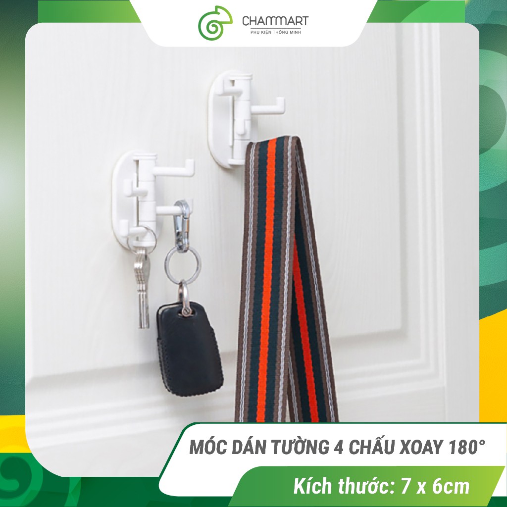 Móc dán tường 4 chấu xoay 180 độ móc treo đồ đa năng siêu dính chịu lực tốt treo móc đồ dùng tiện dụng