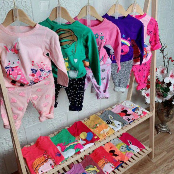 set bộ bé gái họa tiết hoạt hình dài tay