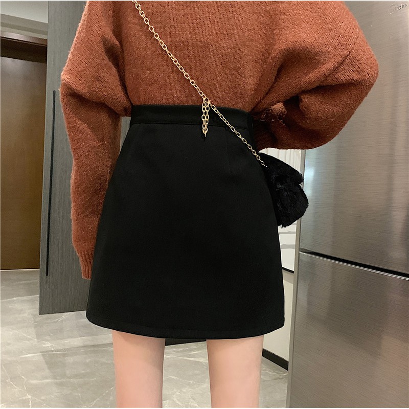 Đen Chân Váy Len Dáng Chữ A Lưng Cao Phối Khóa Kéo Cá Tính | BigBuy360 - bigbuy360.vn