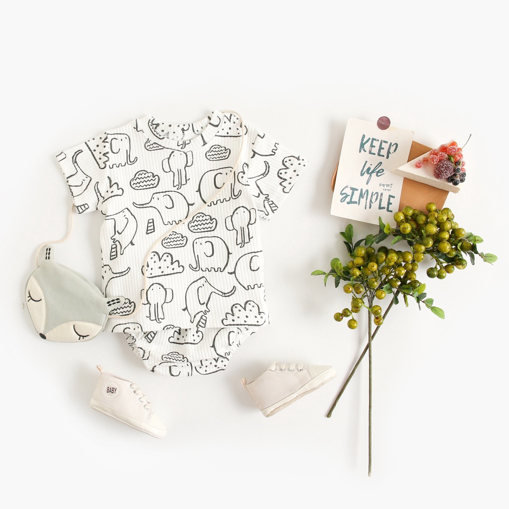 Sanlutoz Cotton Tay Cộc In Họa Tiết Hoạt Hình + Quần Ngắn Thời