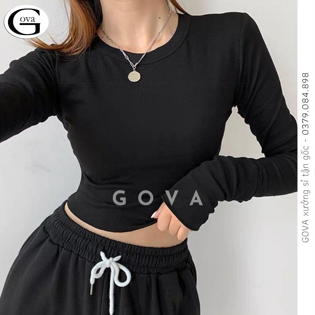 Áo croptop cổ tròn trơn tay dài, Áo Body nữ ôm dáng Cho Nữ Gova