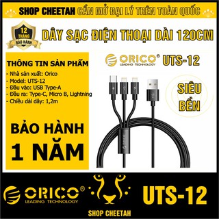 Dây cáp sạc 3 đầu Orico UTS-12 dài 1,2m – Chính hãng Orico – Dây sạc 3 chân cho điện thoại, Ipad… Bảo hành 12 tháng