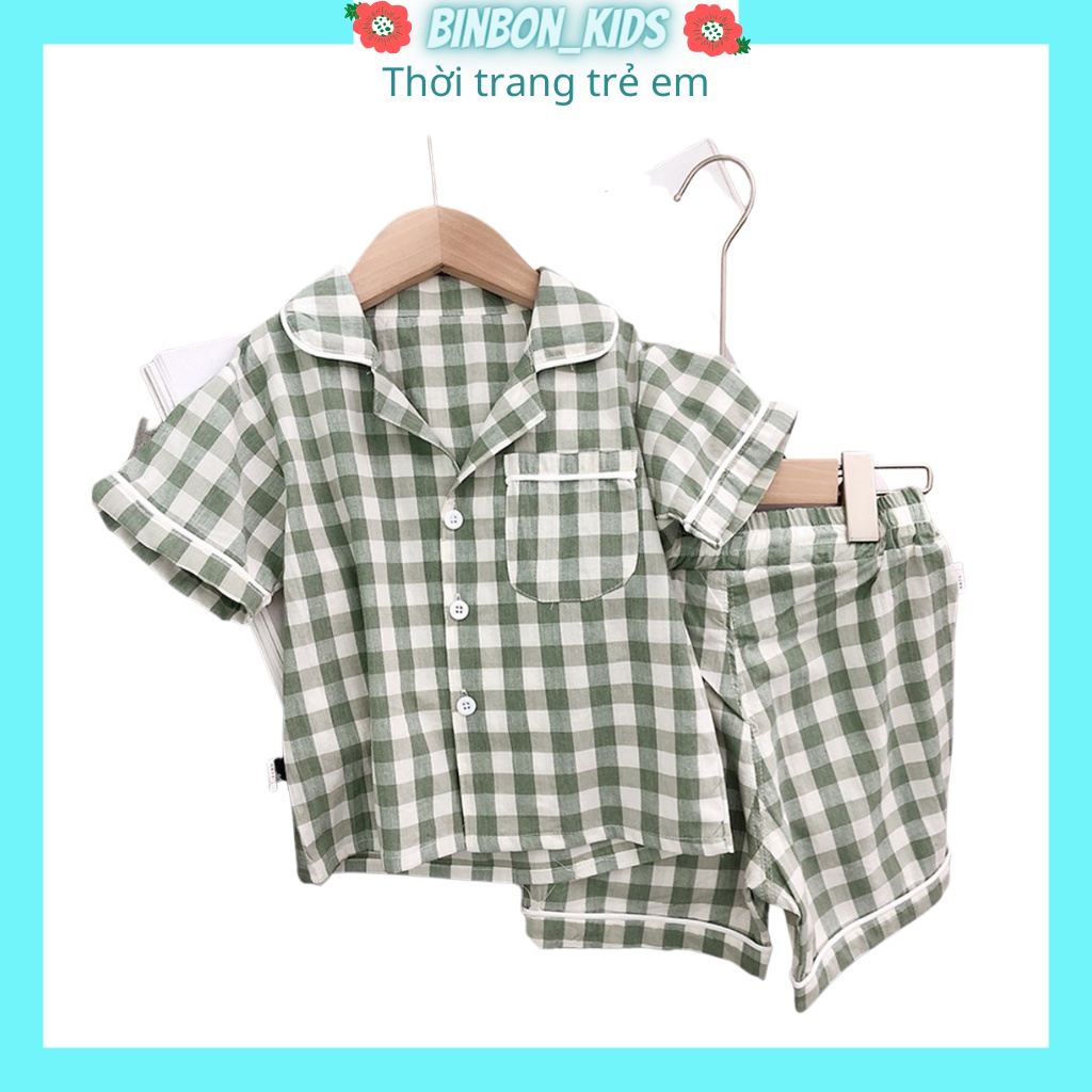 Bộ Pijama Cộc Tay Chất Thô Đũi Cực Mát Cho Bé, Bộ Cộc Kẻ Caro Siêu Hot Cho Bé Trai, Bé Gái Từ 6 - 28kg BINBON KIDS